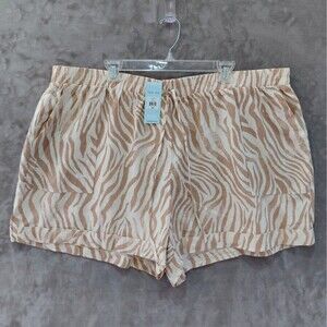 Blue Sol Linen Blend Zebra Striped Cuff Shorts Women's 3X Drawstring Waist NEW!